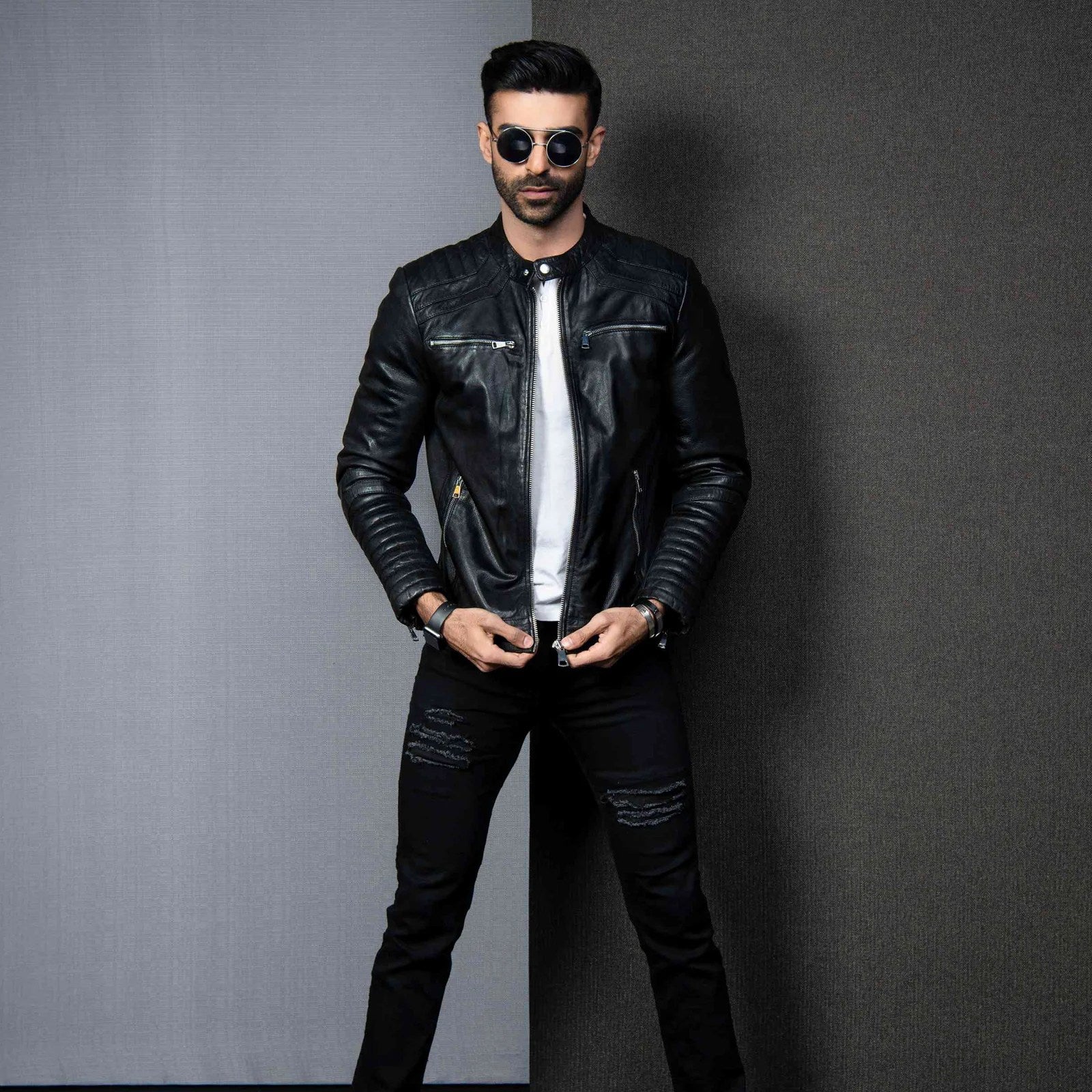 Biker Style Jacket - S, Black